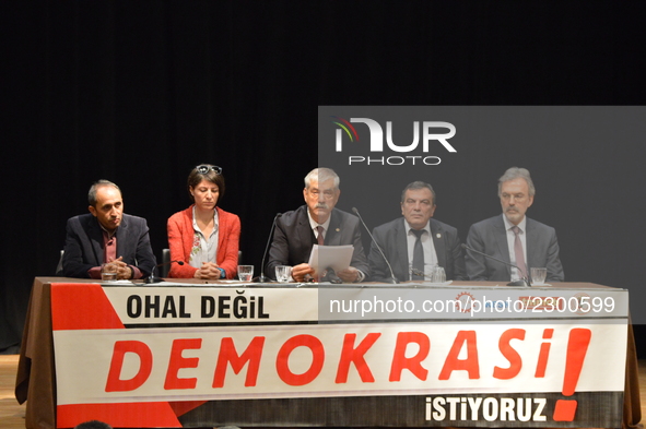 Turkey's main anti-government labour unions hold a joint press conference against the state of emergency with the slogan 'We do not want the...