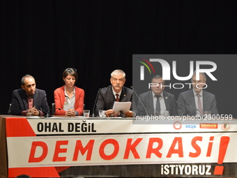 Turkey's main anti-government labour unions hold a joint press conference against the state of emergency with the slogan 'We do not want the...