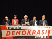 Turkey's main anti-government labour unions hold a joint press conference against the state of emergency with the slogan 'We do not want the...