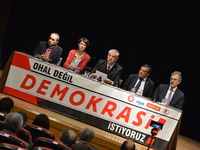 Turkey's main anti-government labour unions hold a joint press conference against the state of emergency with the slogan 'We do not want the...