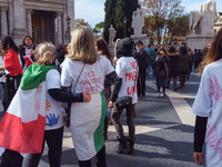 Teachers of the early childhood sector in Roma, protest at the piazza del campidoglio by chained up at the Marc aurel statue  against labour...