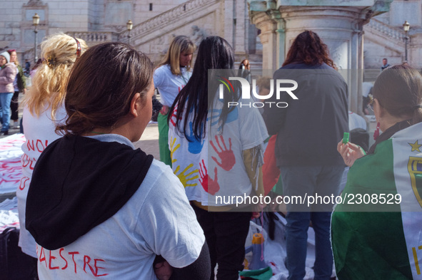 Teachers of the early childhood sector in Roma, protest at the piazza del campidoglio by chained up at the Marc aurel statue  against labour...