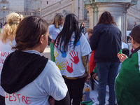 Teachers of the early childhood sector in Roma, protest at the piazza del campidoglio by chained up at the Marc aurel statue  against labour...