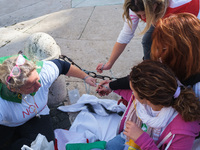 Teachers of the early childhood sector in Roma, protest at the piazza del campidoglio by chained up at the Marc aurel statue  against labour...