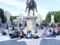 Teachers of the early childhood sector in Roma, protest at the piazza del campidoglio by chained up at the Marc aurel statue  against labour...