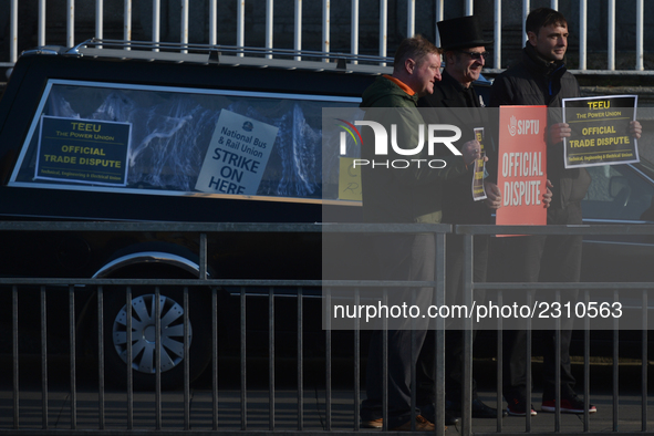 Striking rail workers, members of NBRU (National Bus & Rail Union), TEEU (Technical Engineering & Electrical Union) and SIPTU (services Indu...