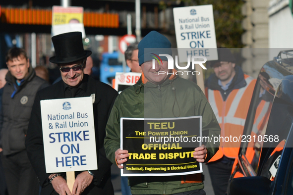 Members of N.B.R.U. (National Bus & Rail Union) , T.E.E.U. (Technical Engineering & Electrical Union) and SIPTU (ervices Industrial Professi...