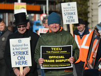 Members of N.B.R.U. (National Bus & Rail Union) , T.E.E.U. (Technical Engineering & Electrical Union) and SIPTU (ervices Industrial Professi...