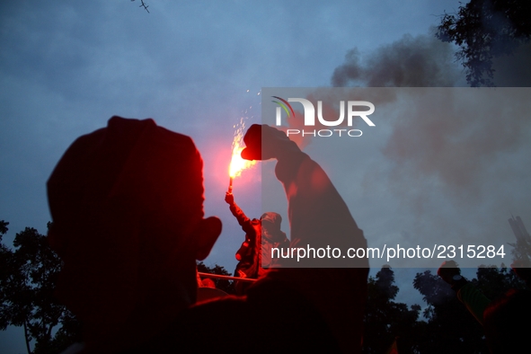 Thousands of workers surrounded the Jakarta Governor's office during a demonstration against the 2018 Regional Minimum Wage (UMP) award at J...