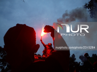 Thousands of workers surrounded the Jakarta Governor's office during a demonstration against the 2018 Regional Minimum Wage (UMP) award at J...