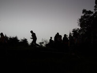 As part of Dieng Festival to see sunrise at the top of Sikunir Mountain in Dieng, people climb the mountain since early morning, almost toal...