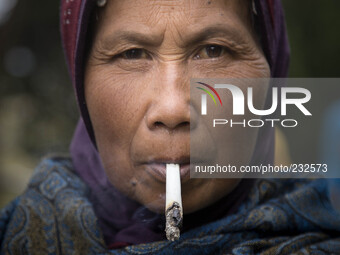 Traditional Dieng woman with her dieng tobacco production. Dieng plateau in Central Java, is part of the district of Banjarnegara and Wonoso...