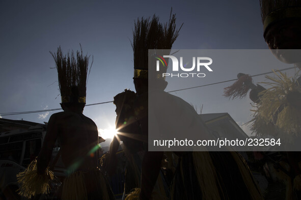 The villagers karnaval at Dieng. Dieng plateau in Central Java, is part of the district of Banjarnegara and Wonosobo regency. It lies to the...