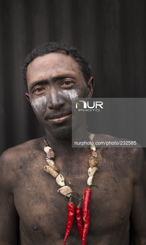 Participant portrait who join the villagers karnaval at Dieng. Dieng plateau in Central Java, is part of the district of Banjarnegara and Wo...