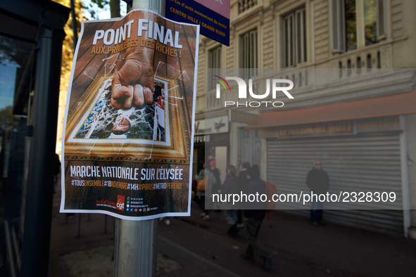 A poster calling for a demonstration called 'march on the Elysée palace'. More than 4000 protesters took to the streets of Toulouse against...