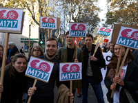 Militants of the Benoi Hamon left party called 'M1717' during the protest. More than 4000 protesters took to the streets of Toulouse against...