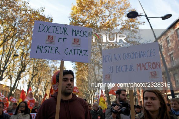 More than 4000 protesters took to the streets of Toulouse against the new Macron's reforms on the Work Code and for better protections for w...