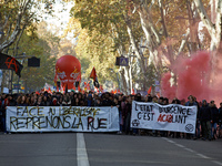 Protesters hold a banner reading 'Against Liberalism, Let's take us the streets'. More than 4000 protesters took to the streets of Toulouse...