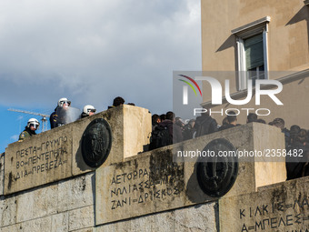 Demonstrators of left partys protesting the amendment provides that for declaring a strike required to conform 50% of the economically activ...