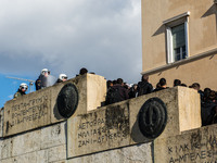 Demonstrators of left partys protesting the amendment provides that for declaring a strike required to conform 50% of the economically activ...