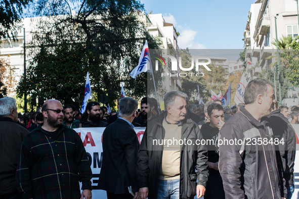 Demonstrators of  the Greek Communist labour union (PAME) protesting the amendment provides that for declaring a strike required to conform...