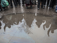 A cheering crowd for the occupation of Sloviansk by the pro-Russian (