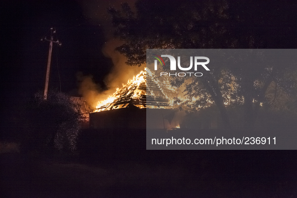 A house hit by Ukrainian artillery 