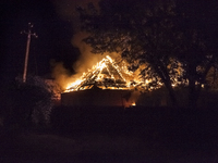 A house hit by Ukrainian artillery (