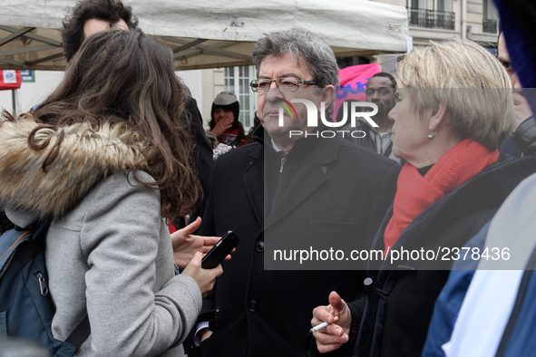 French far-left party La France Insoumise member of Parliament Jean-Luc Melenchon takes part at a emonstration of labour inspectors in front...