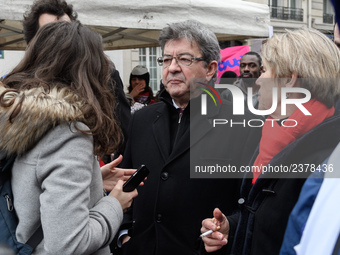 French far-left party La France Insoumise member of Parliament Jean-Luc Melenchon takes part at a emonstration of labour inspectors in front...