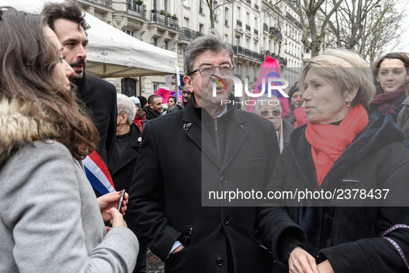 French far-left party La France Insoumise member of Parliament Jean-Luc Melenchon takes part at a emonstration of labour inspectors in front...