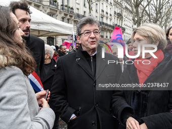 French far-left party La France Insoumise member of Parliament Jean-Luc Melenchon takes part at a emonstration of labour inspectors in front...