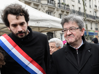 French far-left party La France Insoumise member of Parliament Jean-Luc Melenchon (R) and Bastien Lachaud (L) takes part at a emonstration o...