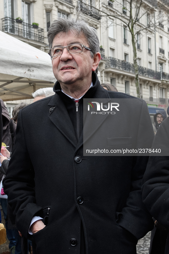 French far-left party La France Insoumise member of Parliament Jean-Luc Melenchon takes part at a emonstration of labour inspectors in front...