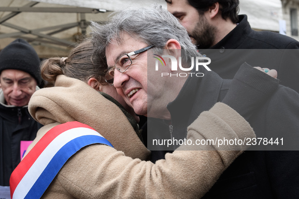 French far-left party La France Insoumise member of Parliament Jean-Luc Melenchon takes part at a emonstration of labour inspectors in front...