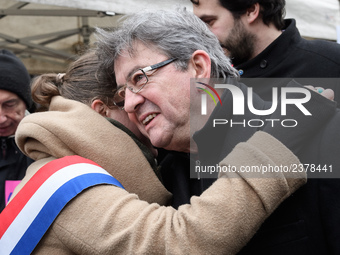 French far-left party La France Insoumise member of Parliament Jean-Luc Melenchon takes part at a emonstration of labour inspectors in front...