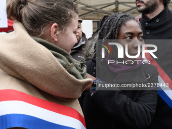 Daniele Obono takes part at a emonstration of labour inspectors in front of the Ministry of Health and Social Affairs for the respect of tra...