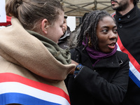 Daniele Obono takes part at a emonstration of labour inspectors in front of the Ministry of Health and Social Affairs for the respect of tra...