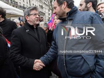 French far-left party La France Insoumise member of Parliament Jean-Luc Melenchon (L) takes part at a emonstration of labour inspectors in f...