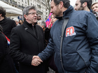 French far-left party La France Insoumise member of Parliament Jean-Luc Melenchon (L) takes part at a emonstration of labour inspectors in f...