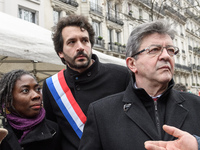 French far-left party La France Insoumise member of Parliament Jean-Luc Melenchon (R), Bastien Lachaud (C) and Daniele Obono (L)  take part...