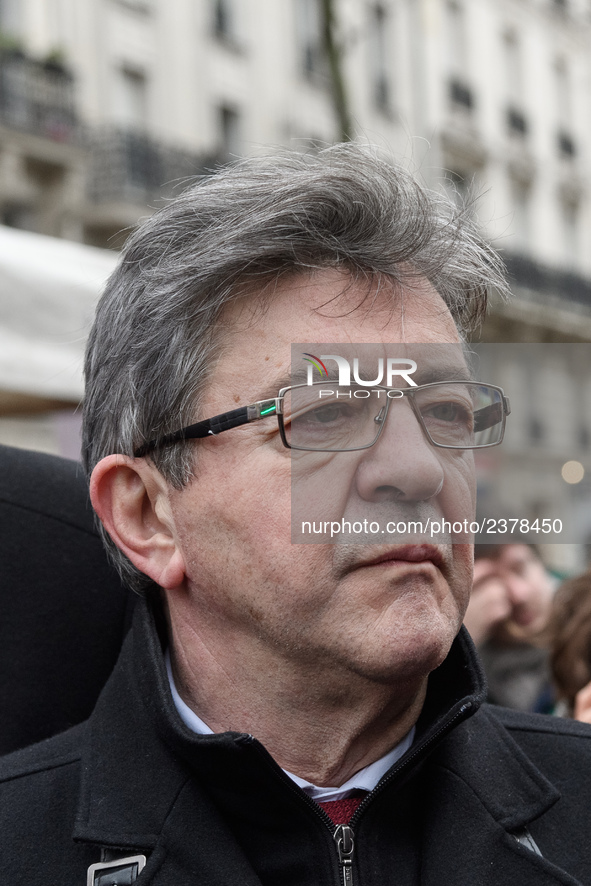 French far-left party La France Insoumise member of Parliament Jean-Luc Melenchon takes part at a emonstration of labour inspectors in front...