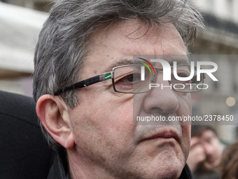 French far-left party La France Insoumise member of Parliament Jean-Luc Melenchon takes part at a emonstration of labour inspectors in front...