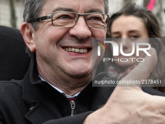 French far-left party La France Insoumise member of Parliament Jean-Luc Melenchon takes part at a emonstration of labour inspectors in front...