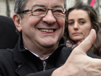 French far-left party La France Insoumise member of Parliament Jean-Luc Melenchon takes part at a emonstration of labour inspectors in front...