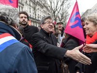 French far-left party La France Insoumise member of Parliament Jean-Luc Melenchon takes part at a emonstration of labour inspectors in front...