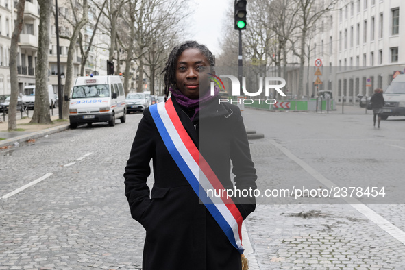 Daniele Obono takes part at a emonstration of labour inspectors in front of the Ministry of Health and Social Affairs for the respect of tra...