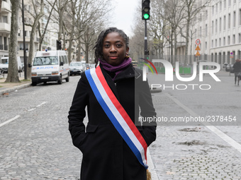 Daniele Obono takes part at a emonstration of labour inspectors in front of the Ministry of Health and Social Affairs for the respect of tra...