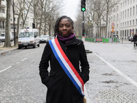 Daniele Obono takes part at a emonstration of labour inspectors in front of the Ministry of Health and Social Affairs for the respect of tra...