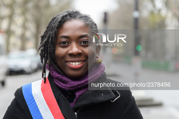 Daniele Obono takes part at a emonstration of labour inspectors in front of the Ministry of Health and Social Affairs for the respect of tra...